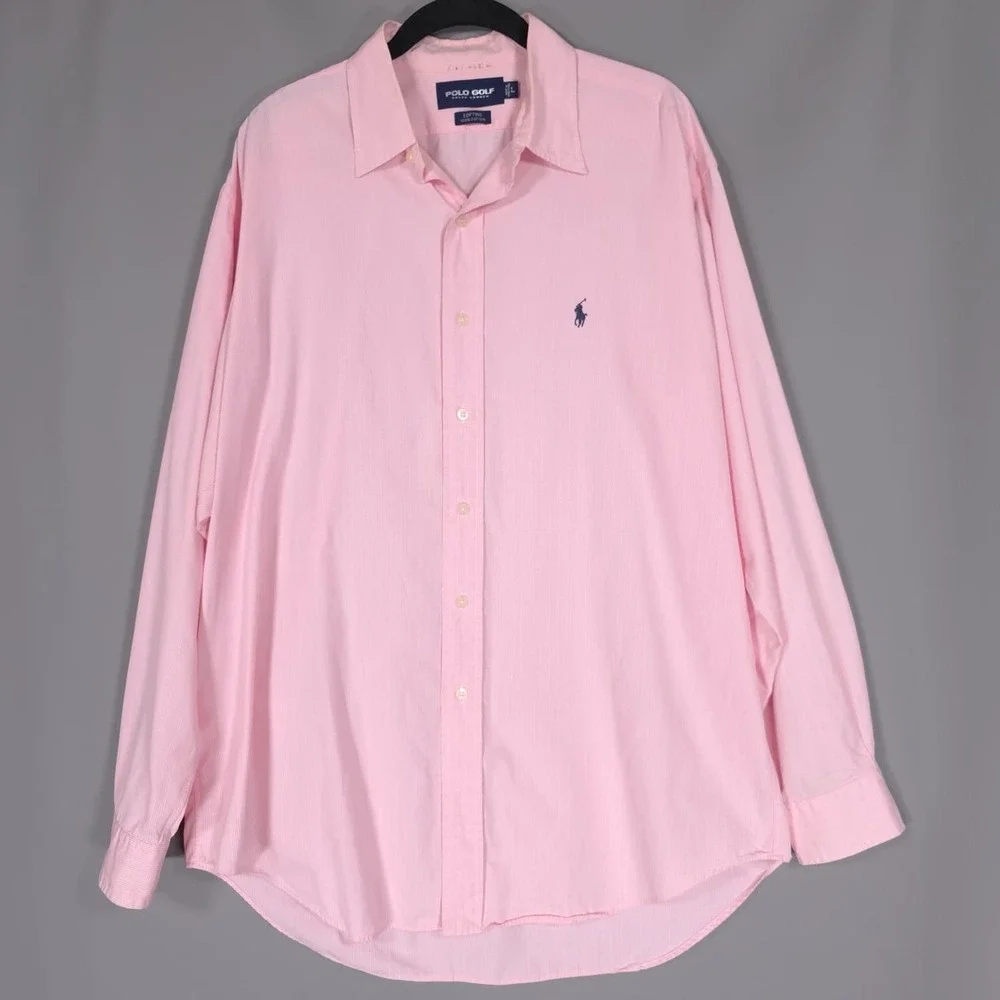 POLO GOLF‎ RALPH LAUREN Men's LARGE Plaid Shirt LOFTING Pink Vintage HONG KONG